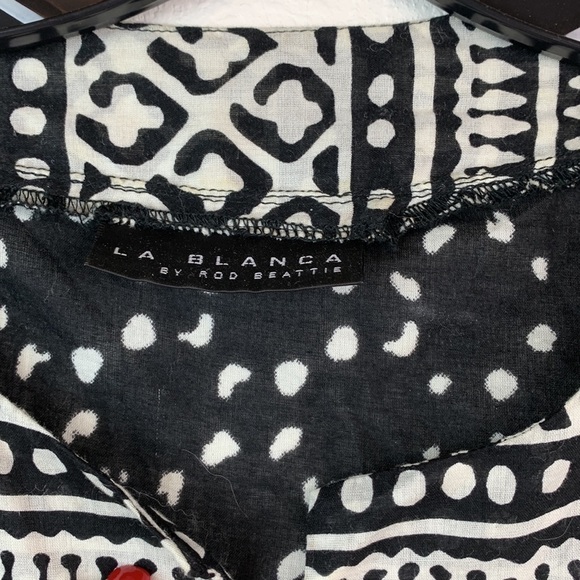 La Blanca tunic top mini dress tie at neck cotton swim cover boho batik EUC - Picture 6 of 6